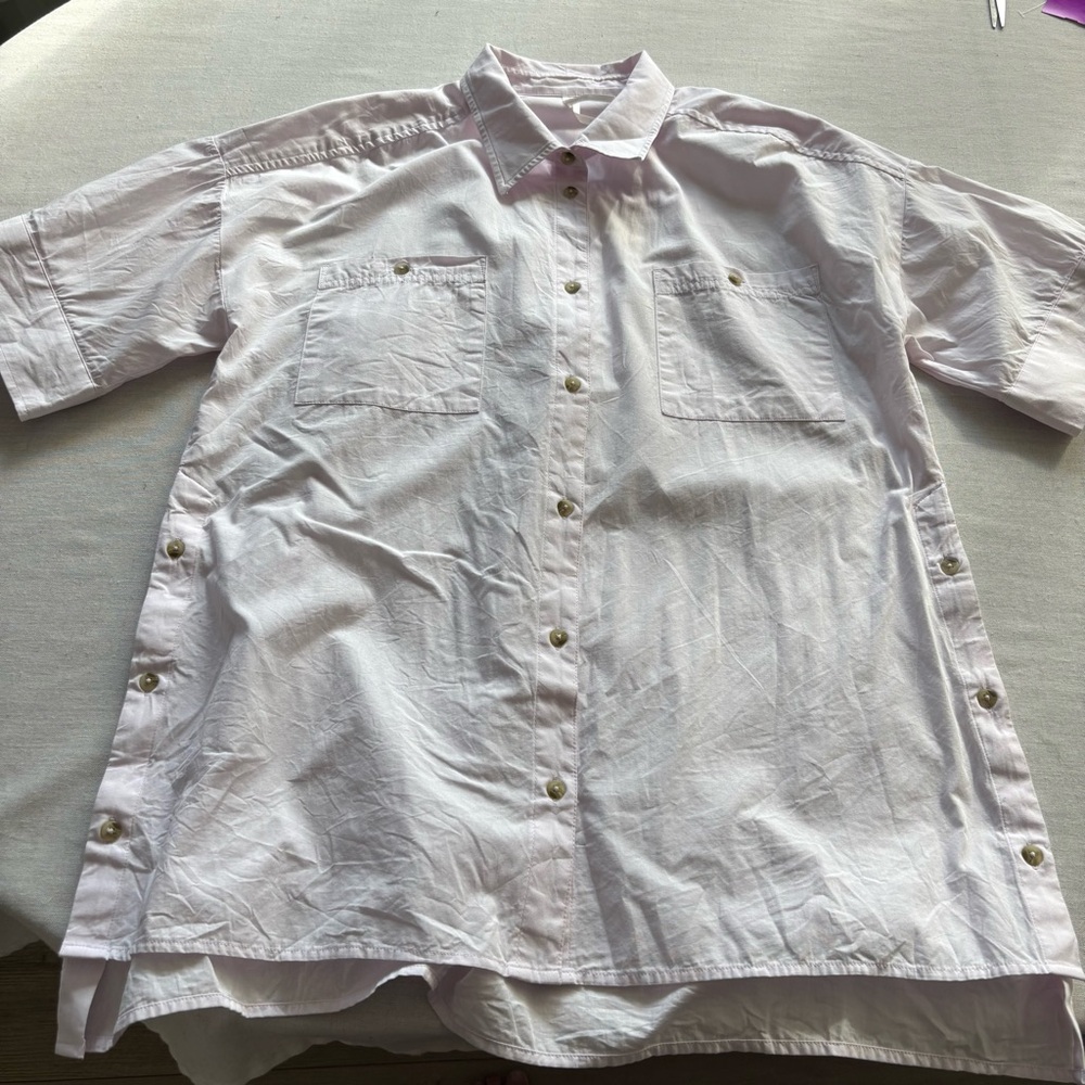 Anthropologie Light Pink Relaxed Button up Shirt Top S | Casual Chic